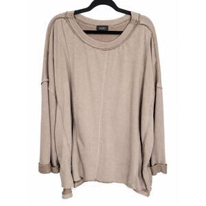 GiGio Large Taupe Oversized Knit Top Coastal Boho Lagenlook Exposed Seam Slouchy